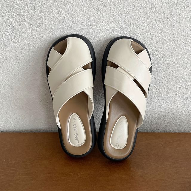 Cutout Sandals Leather Platform Plain Faux