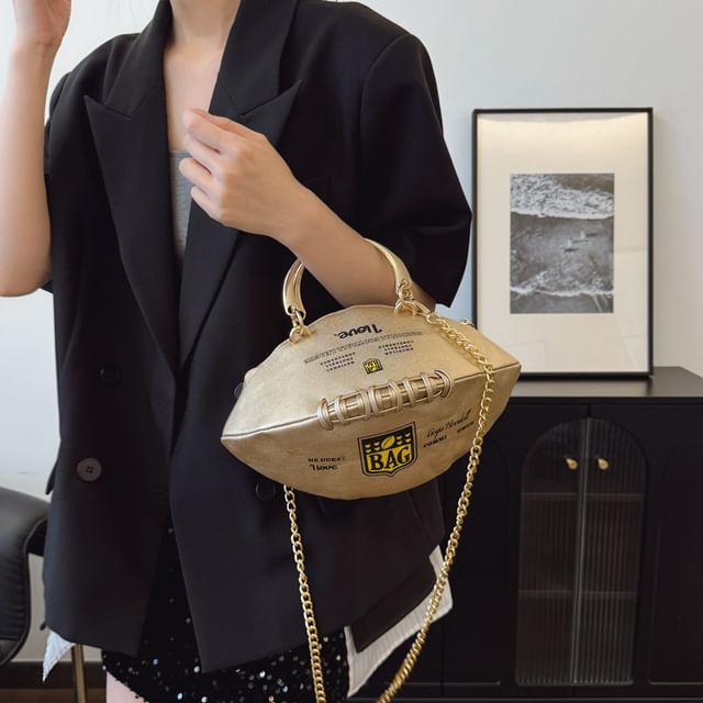 Strap Chain Rugby Crossbody Lettering Bag