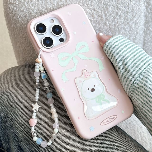 / Case Print Phone Dog Bead Strap Set
