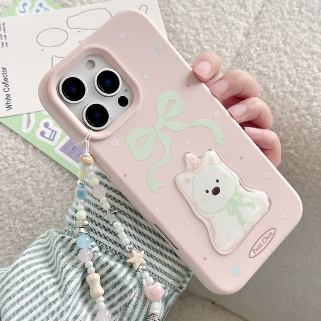 / Case Print Phone Dog Bead Strap Set