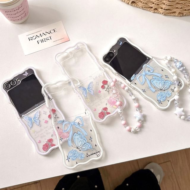 / Butterfly Case Strap Phone Set Rose