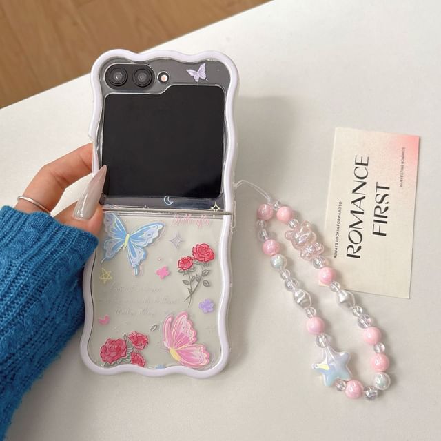 / Butterfly Case Strap Phone Set Rose