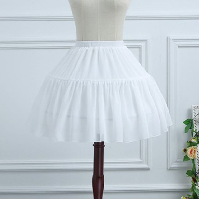 Sleeveless Bow Tiered Mesh Panel Mini A-Line Dress / Puff-Sleeve Scoop Neck Mesh Top / Petticoat Skirt / Set