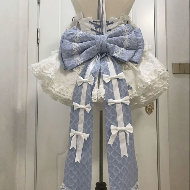 Strapless Bow Tiered Lace Trim Mini A-Line Dress / Shoulder Strap / Choker / Veil /  Arm Sleeve / Train / Set