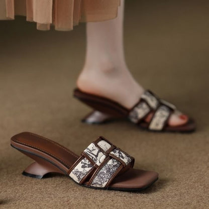 Sandals Heel Woven Slide Wedge Print