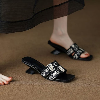 Sandals Heel Woven Slide Wedge Print