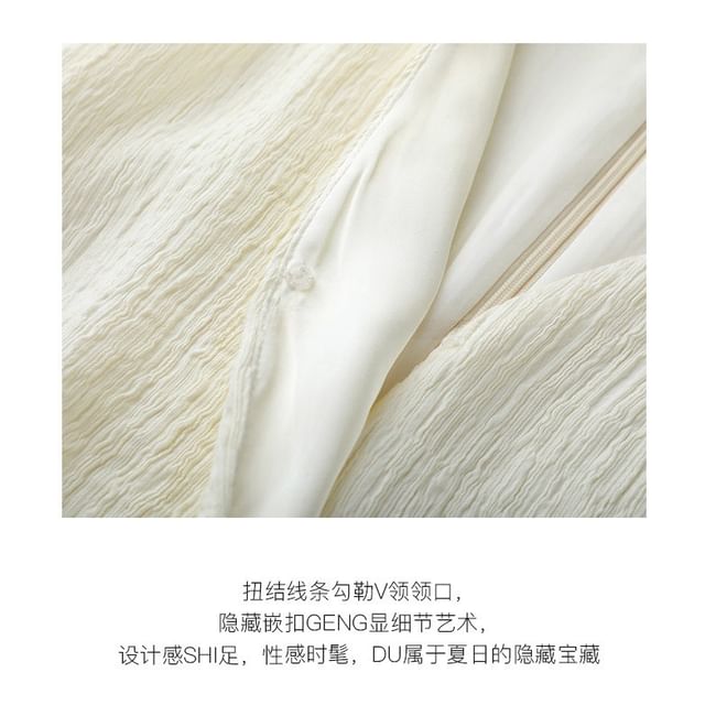 Knot V-Neck / Slit Plain Leg Pants Wide High Top Rise Tank