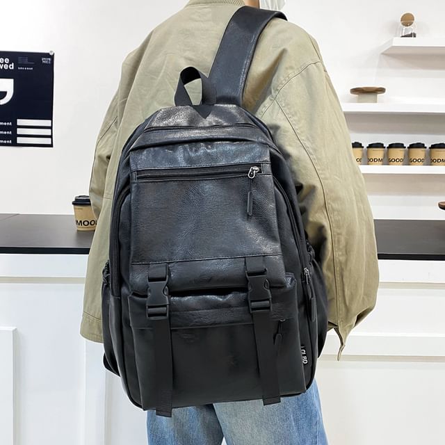 Plain Faux Backpack Leather Zip