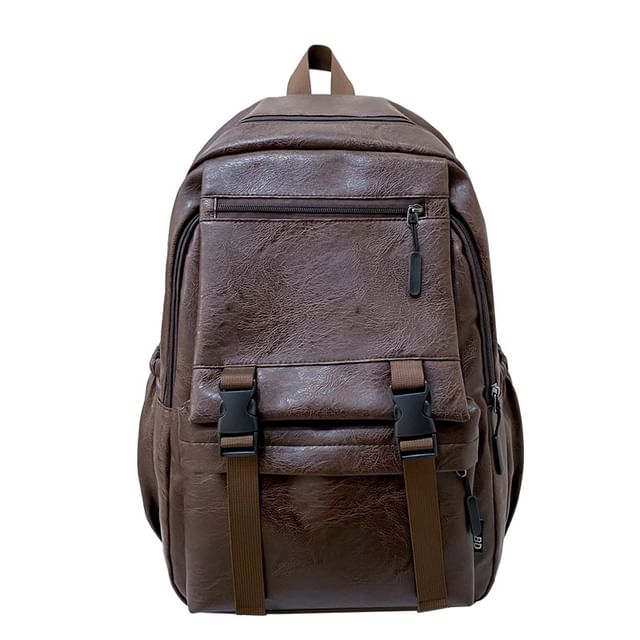 Plain Faux Backpack Leather Zip