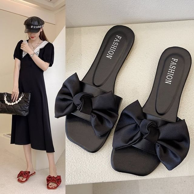 Bow Satin Slide Sandals