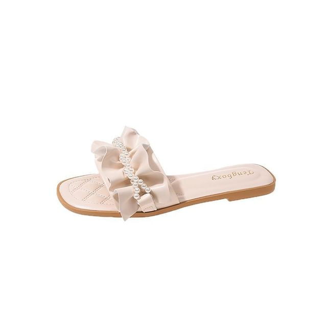 Sandals Slide Faux Pearl Ruffle
