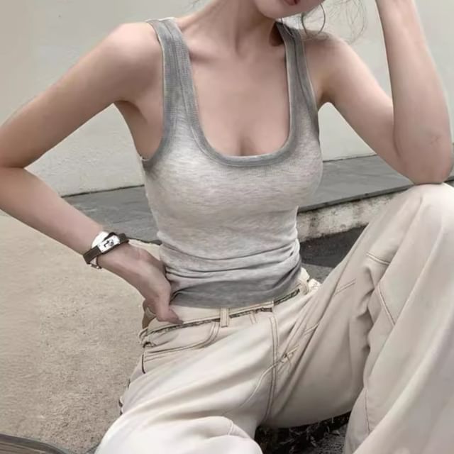 Scoop Top Slim Fit Neck Ribbed Gradient Tank