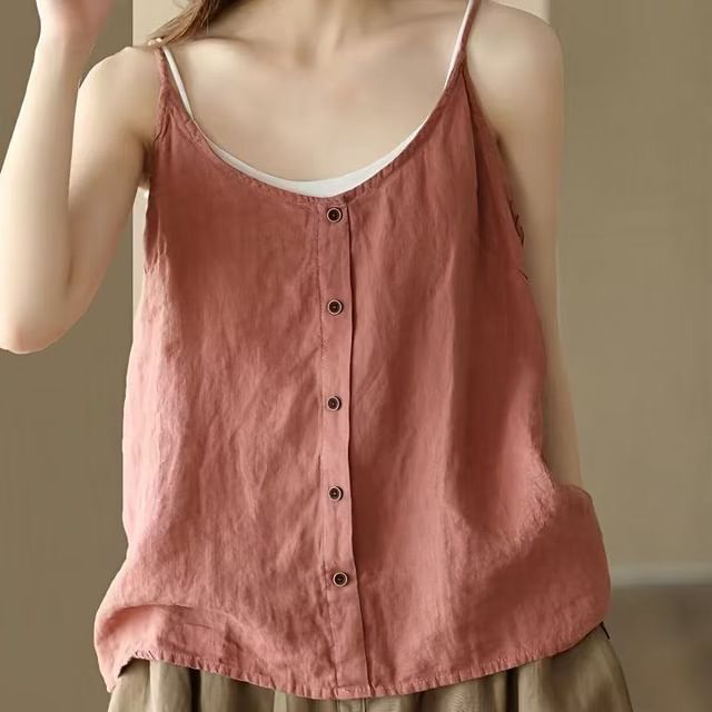 Scoop Camisole Plain Buttoned Top Neck