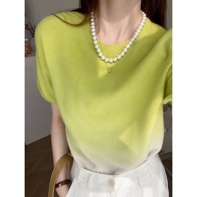 Knit Neck Gradient Crew Short-Sleeve Top