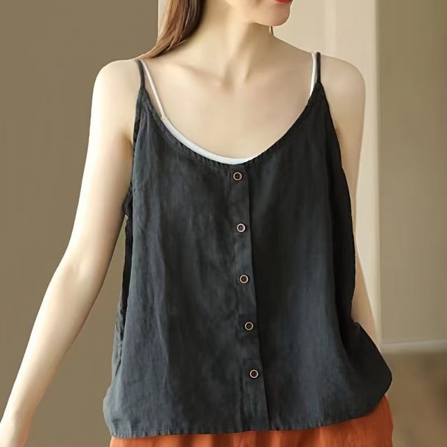 Scoop Camisole Plain Buttoned Top Neck