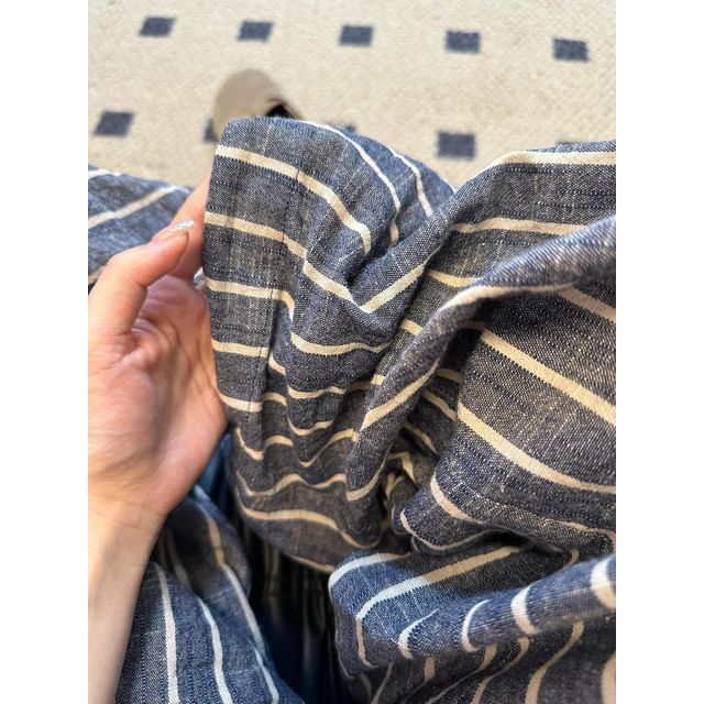 Striped Plain Leg High Waist Wide Pants