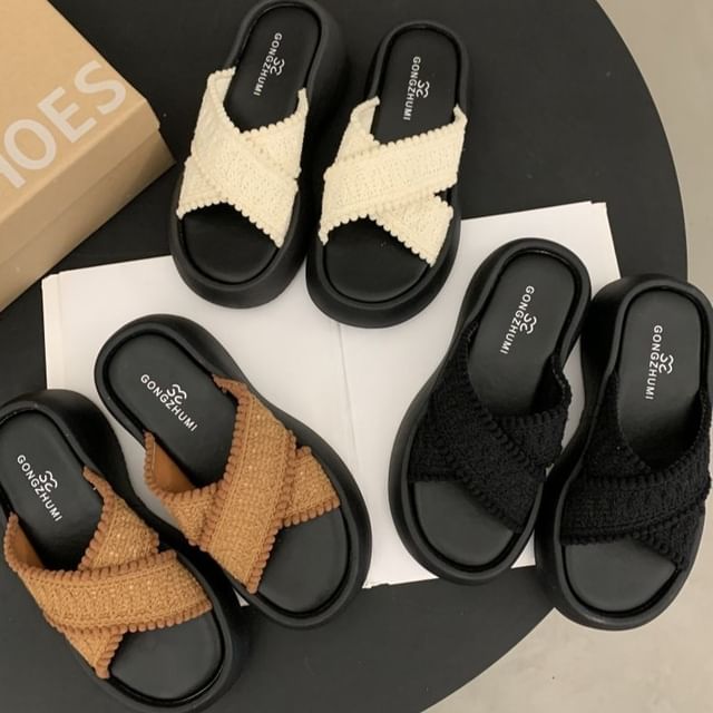Slide Strap Cross Sandals Platform