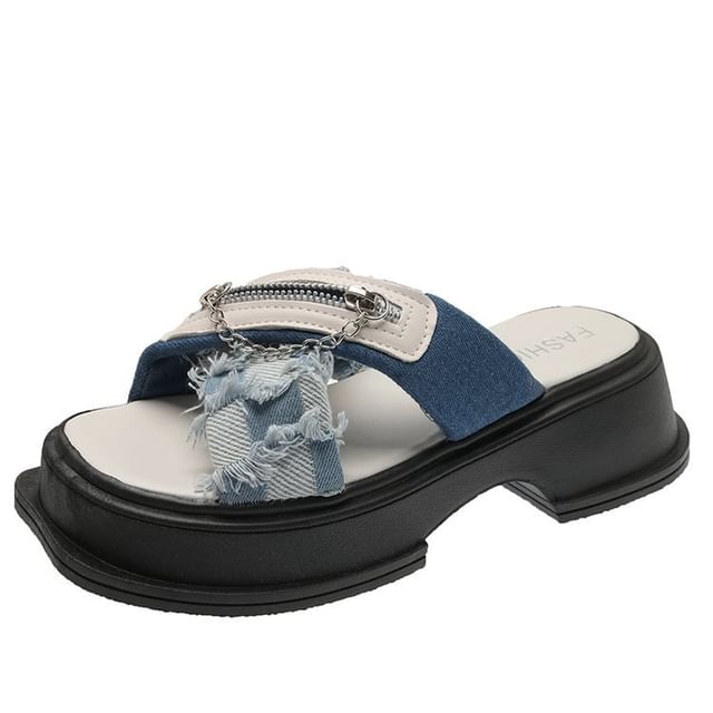 Chunky Sandals Cross Strap Detail Platform Chain Zipped Slide Heel