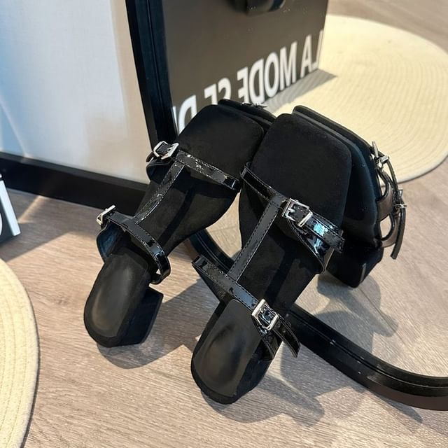 Sandals Slide Heel Strappy Chunky