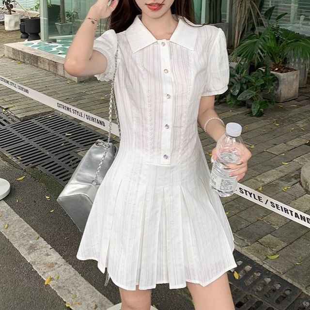 Dress Mini Short-Sleeve Shirt Pleated Plain