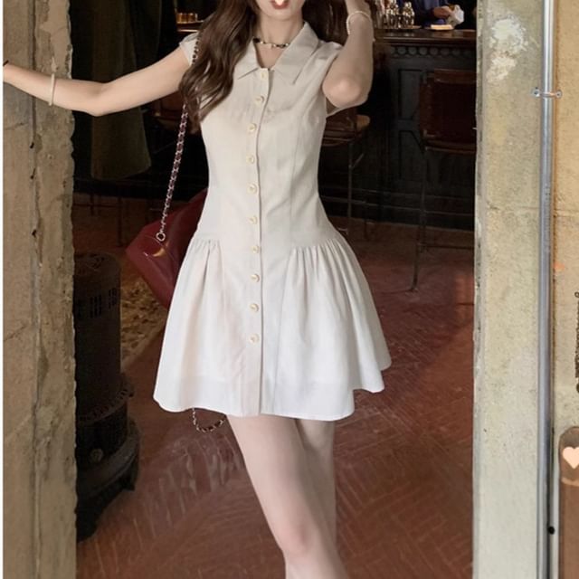 Shirt Plain Mini Short-Sleeve Dress A-Line