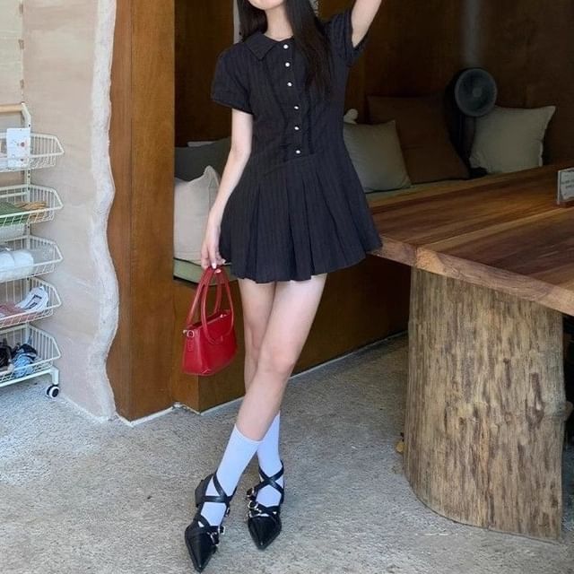 Dress Mini Short-Sleeve Shirt Pleated Plain
