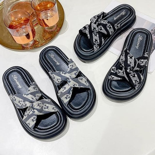 Knot Platform Slide Print Sandals Cross Criss