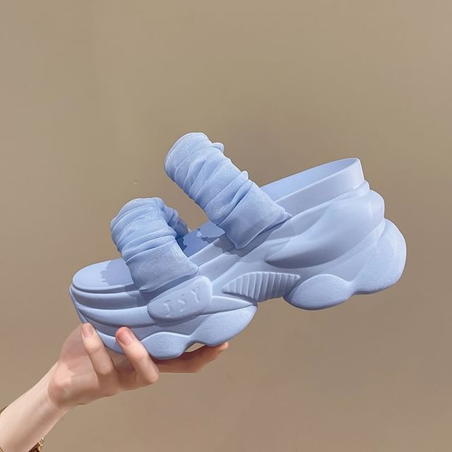 Plain Strap Ruched Slide Sandals Platform