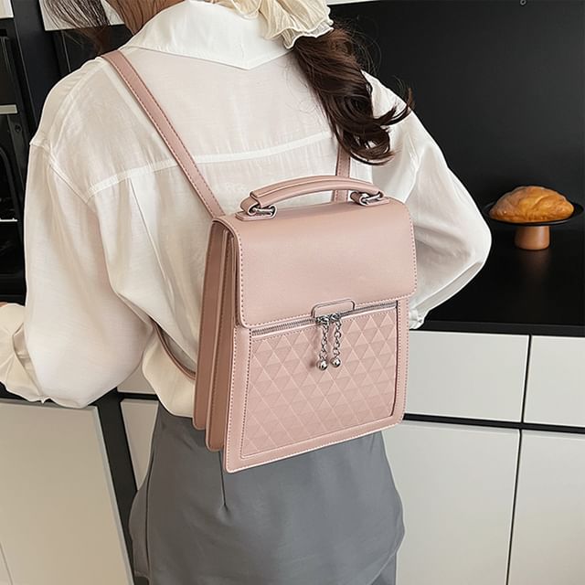 Faux Plain Leather Backpack Flap