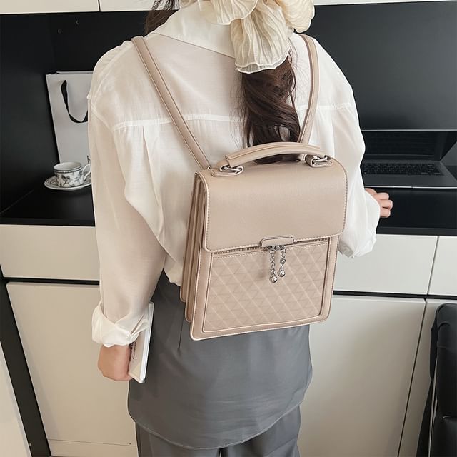 Faux Plain Leather Backpack Flap