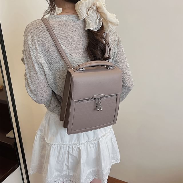 Faux Plain Leather Backpack Flap