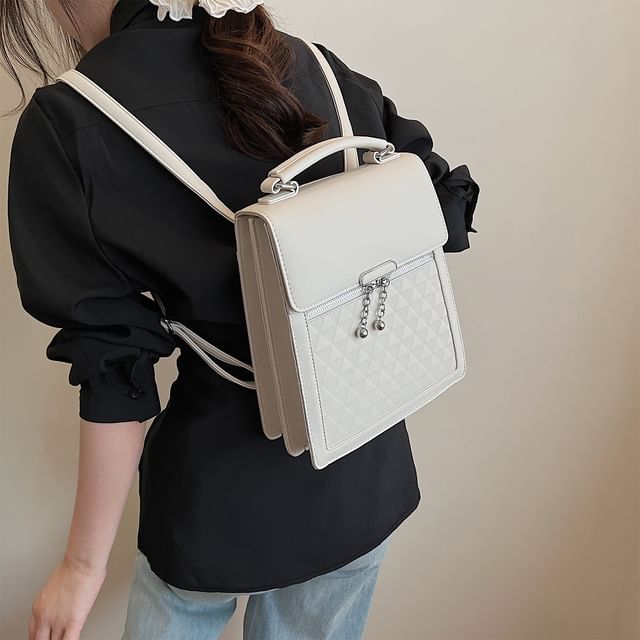 Faux Plain Leather Backpack Flap