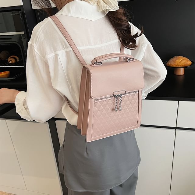 Faux Plain Leather Backpack Flap