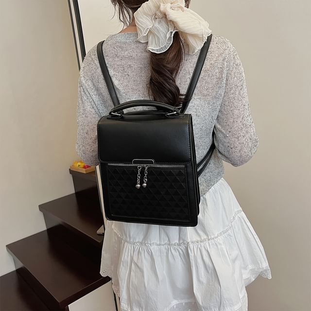 Faux Plain Leather Backpack Flap