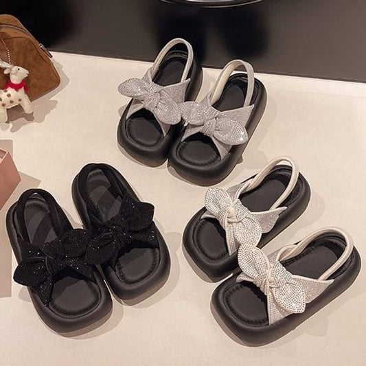 Sandals Platform Rhinestone Slingback Bow