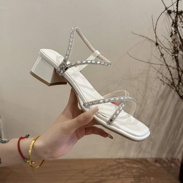 Sandals Block Heel Rhinestone