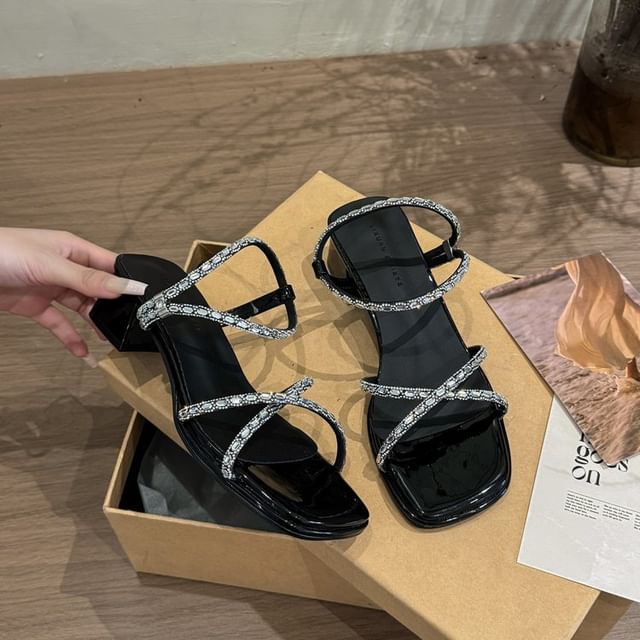 Sandals Block Heel Rhinestone