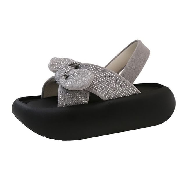 Sandals Platform Rhinestone Slingback Bow