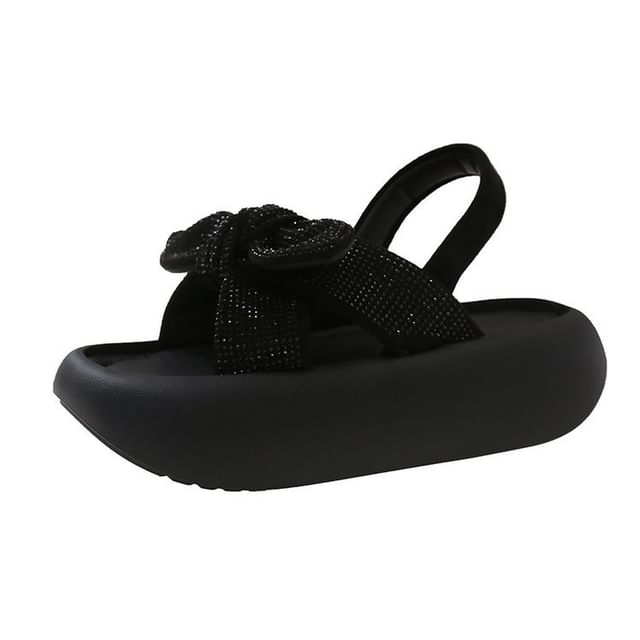 Sandals Platform Rhinestone Slingback Bow