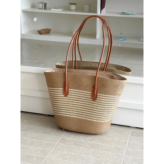 Bag Straw Striped Tote