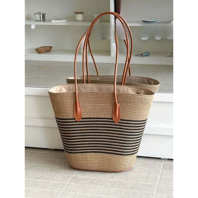 Bag Straw Striped Tote