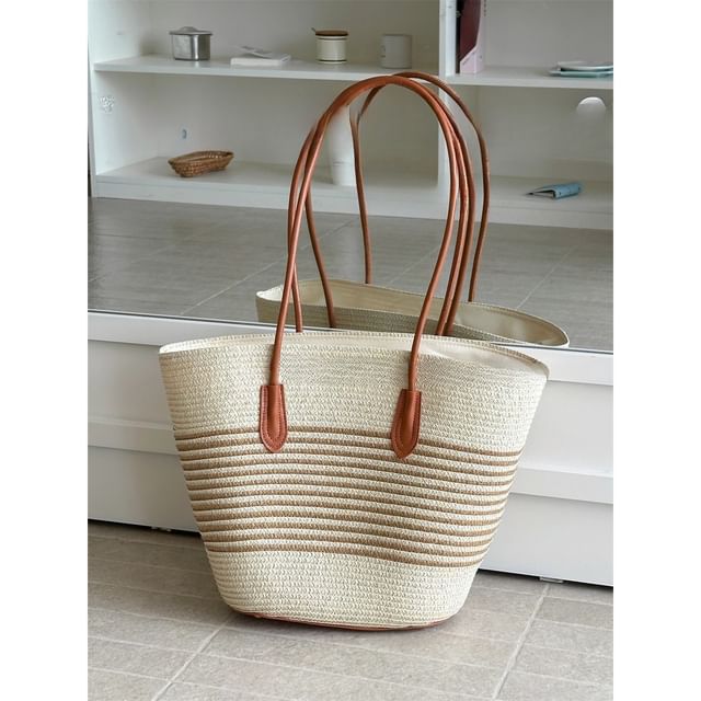 Bag Straw Striped Tote