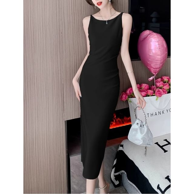 Sheath Dress Sleeveless Plain Midi