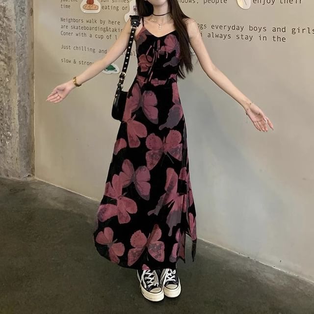 V-Neck Strap Dress Print Spaghetti (Various Floral Designs) A-Line