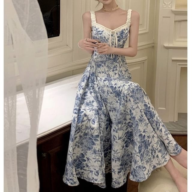 Maxi A-Line Print V-Neck Dress Floral Sleeveless