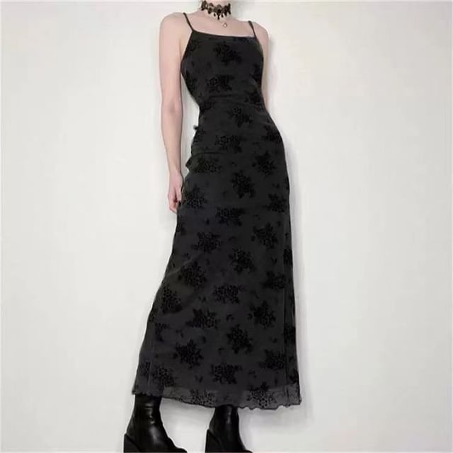Strap Spaghetti Maxi Lace A-Line Dress
