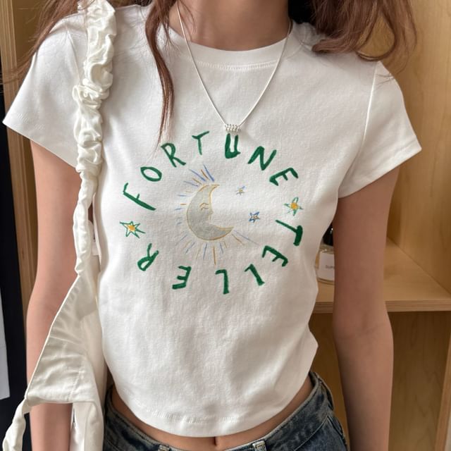 Short-Sleeve Lettering Crewneck T-Shirt Crop