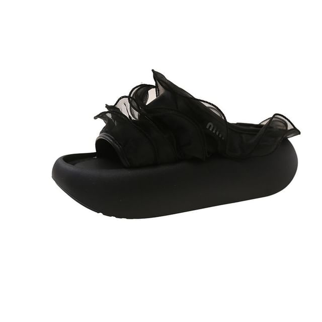 Ruffle Sandals Slide Platform Trim