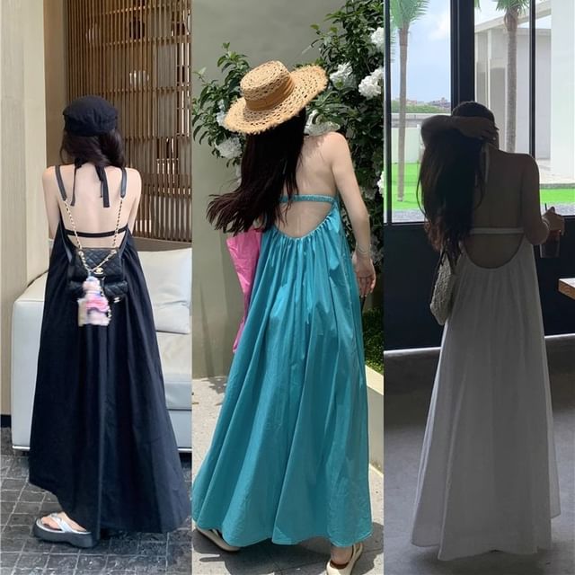 Neck Dress Maxi Print Halter Sleeveless