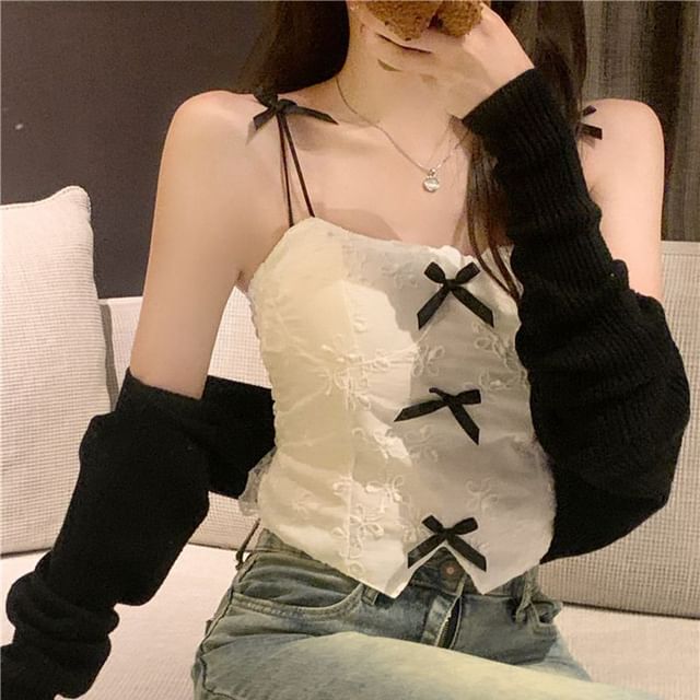 Crop Cami Ribbon Accent Top Lace